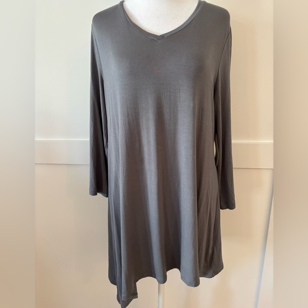 LOGO by Lori Goldstein Charcoal Long Sleeve Top size large NEW